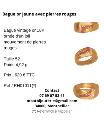 Bague or jaune 750 avec pierres rouges 50-70% off 