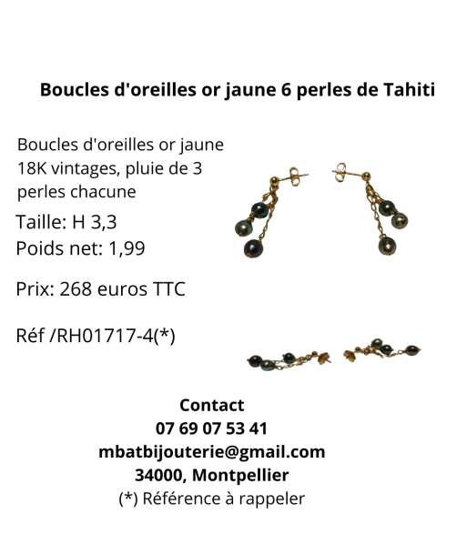 Boucles d'oreille or jaune 6 perles de Tahiti français