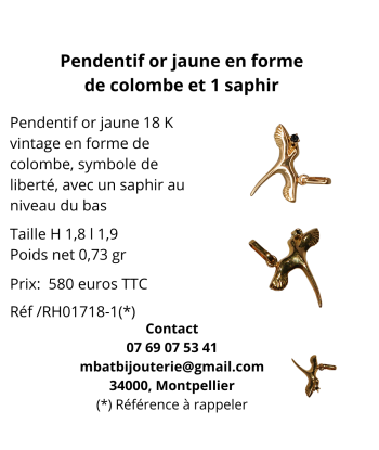 Pendentif or jaune oiseau de paradis or et saphir les ligaments