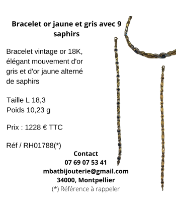 Bracelet or jaune et gris 750 avec 9 saphirs soldes