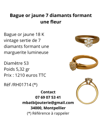 Bague or jaune 7 diamants formant une fleur Fin de série