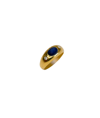 Bague or jaune pierre bleue et 2 diamants En savoir plus