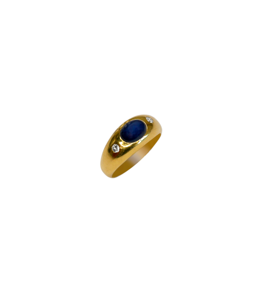 Bague or jaune pierre bleue et 2 diamants En savoir plus