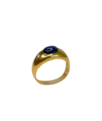 Bague or jaune pierre bleue et 2 diamants En savoir plus