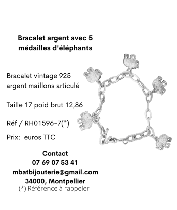 Bracelet argent avec 5 médailles d'éléphants 2023