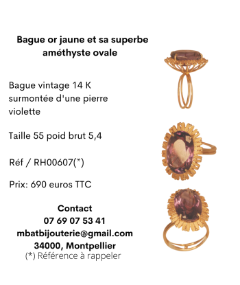 Bague or jaune et sa superbe améthyste ovale solde