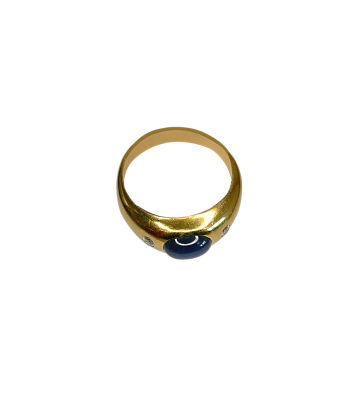 Bague or jaune pierre bleue et 2 diamants En savoir plus