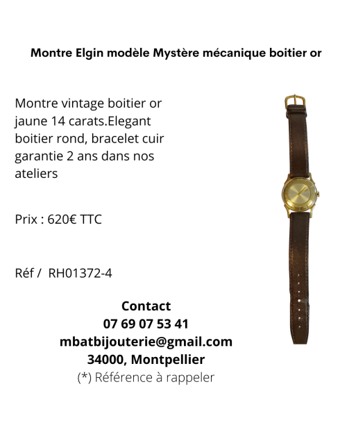 Montre Elgin modèle Mystère mécanique boitier or d'Europe débarque