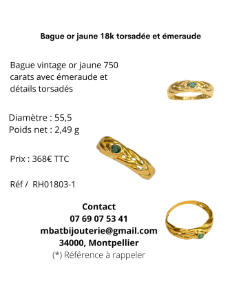 Bague or jaune 18k torsadée et émeraude 50% de réduction en Octobre 2024