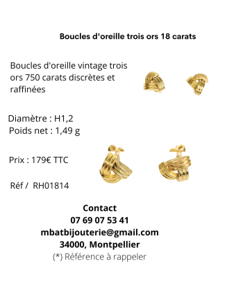 Boucles d'oreille trois ors 18 carats Jusqu'à 80% De Réduction