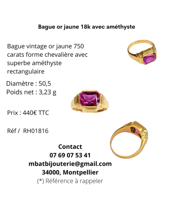 Bague or jaune 18k avec améthyste Véritable concentré