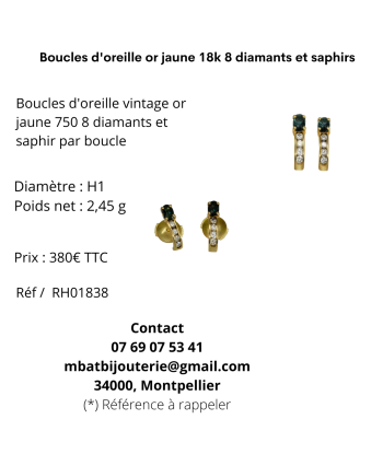 Boucles d'oreille or jaune 18k 8 diamants et saphirs en ligne des produits 