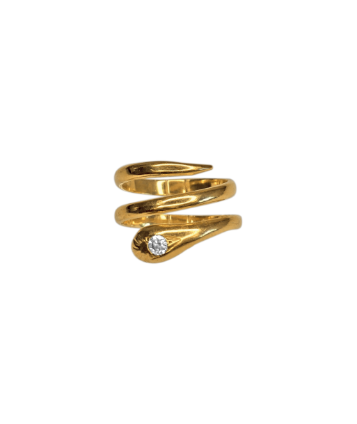 Bague or jaune 18k serpent avec diamant une grave pollution 