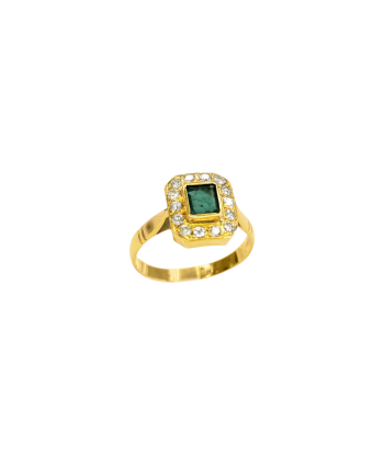 Bague or jaune 18K émeraude et 14 diamants acheter en ligne