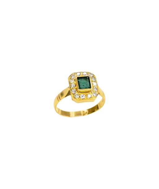 Bague or jaune 18K émeraude et 14 diamants acheter en ligne