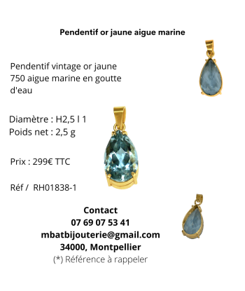 Pendentif or jaune aigue marine Faites des économies