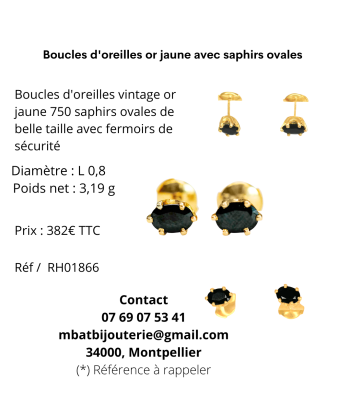 Boucles d'oreille or jaune avec saphirs ovales france