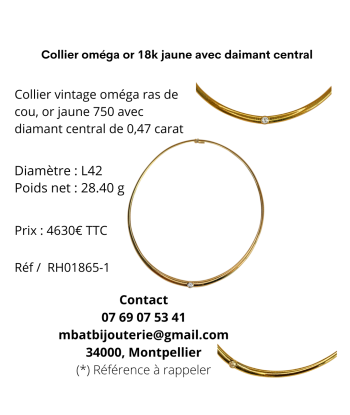 Collier oméga or 18k jaune avec diamant central la chaussure