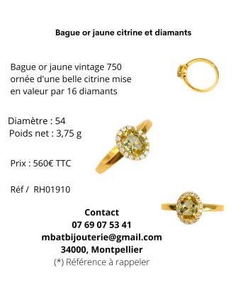 Bague or jaune citrine et diamants 50% de réduction en Octobre 2024