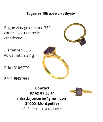 Bague or 18k avec améthyste en linge