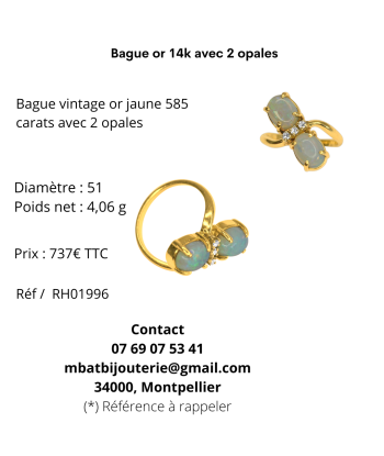 Bague or 14k avec 2 opales une grave pollution 