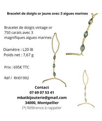 Bracelet de doigts or jaune avec 3 aigues marines Vous souhaitez 