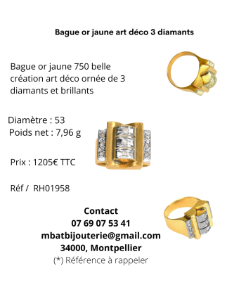 Bague or jaune art déco 3 diamants Profitez des Offres !