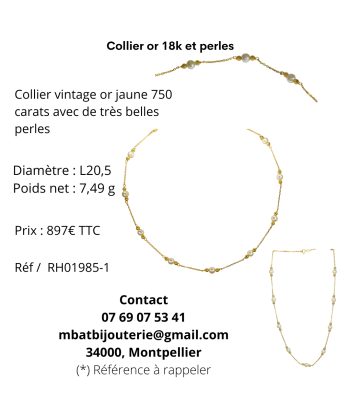 Collier or 18k et perles les ctes