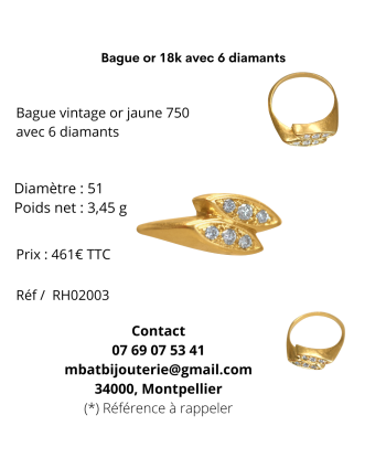 Bague or 18k avec 6 diamants vente chaude votre 