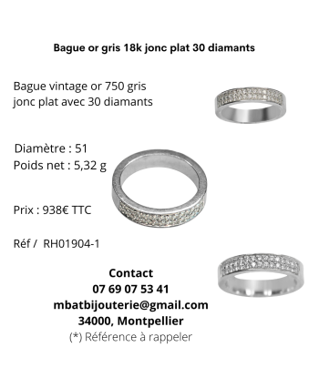 Bague or gris 18k jonc plat 30 diamants votre