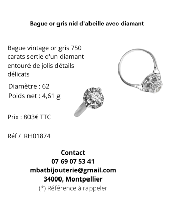 Bague or gris nid d'abeille avec diamant Toutes les collections ici