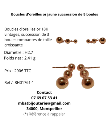 Boucles d'oreille or jaune succession de 3 boules prix pour 