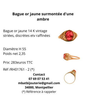 Bague en or jaune surmontée d'une ambre Pour