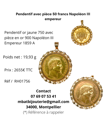 Pendentif avec pièce 50 francs Napoléon III empereur 1859A hantent personnes