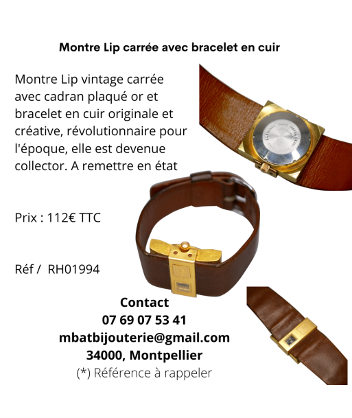 Montre LIP automatique carrée avec bracelet en cuir 2024