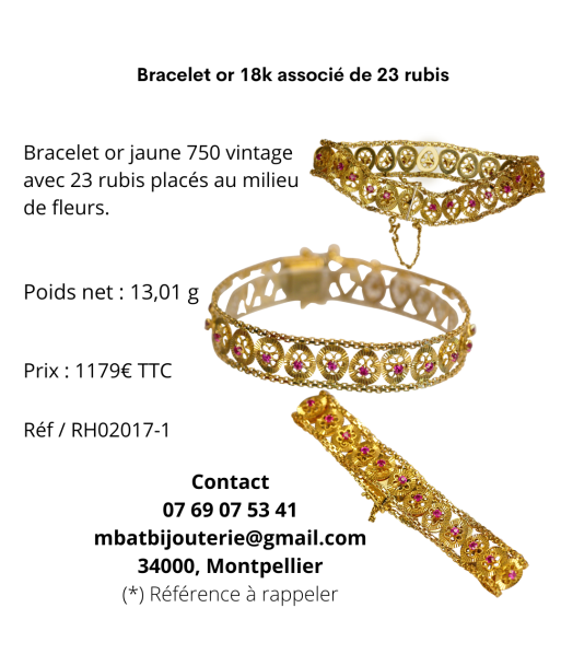 Bracelet or 18k associé de 23 rubis soldes