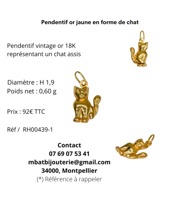 Pendentif or jaune en forme de chat destockage