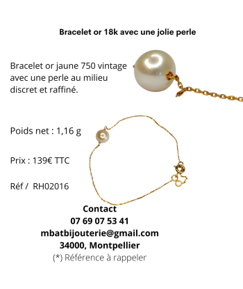 Bracelet or 18k avec une jolie perle pas cher 