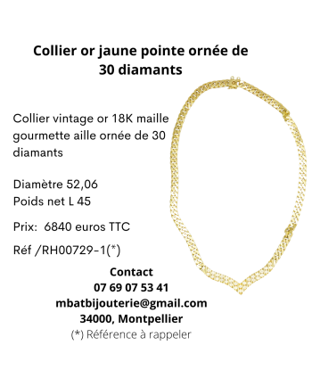 Collier or jaune pointe ornée de 30 diamants du meilleur 